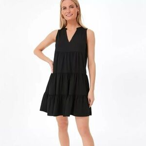 Pomander Place Black Tiered V-Notch Sleeveless Mini Dress